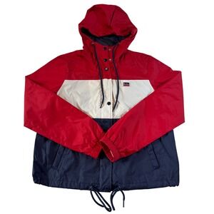 Levi's Color Block Hooded Windbreaker Red White Navy Blue Women's Size S Y2K
